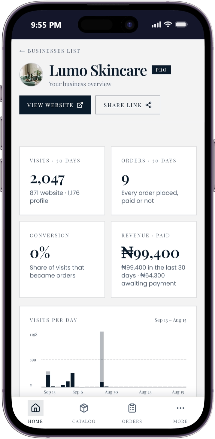 The dashboard overview screen